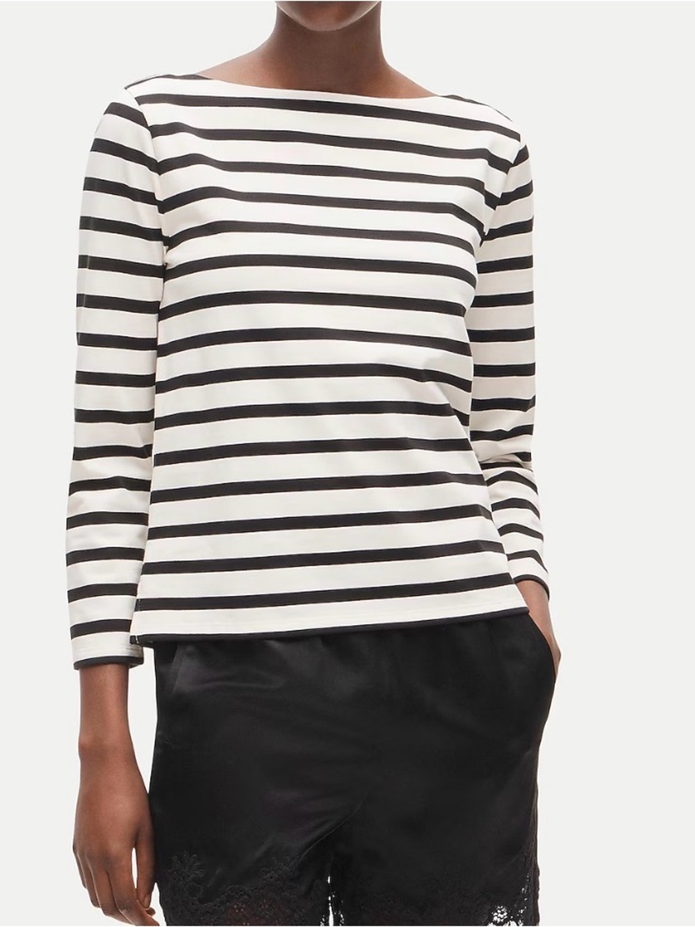 J. Crew Navy and White Striped Heavyweight Cotton Boatneck Top
